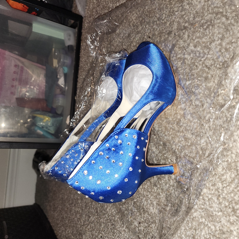 Elegant Blue Satin Women's Heels